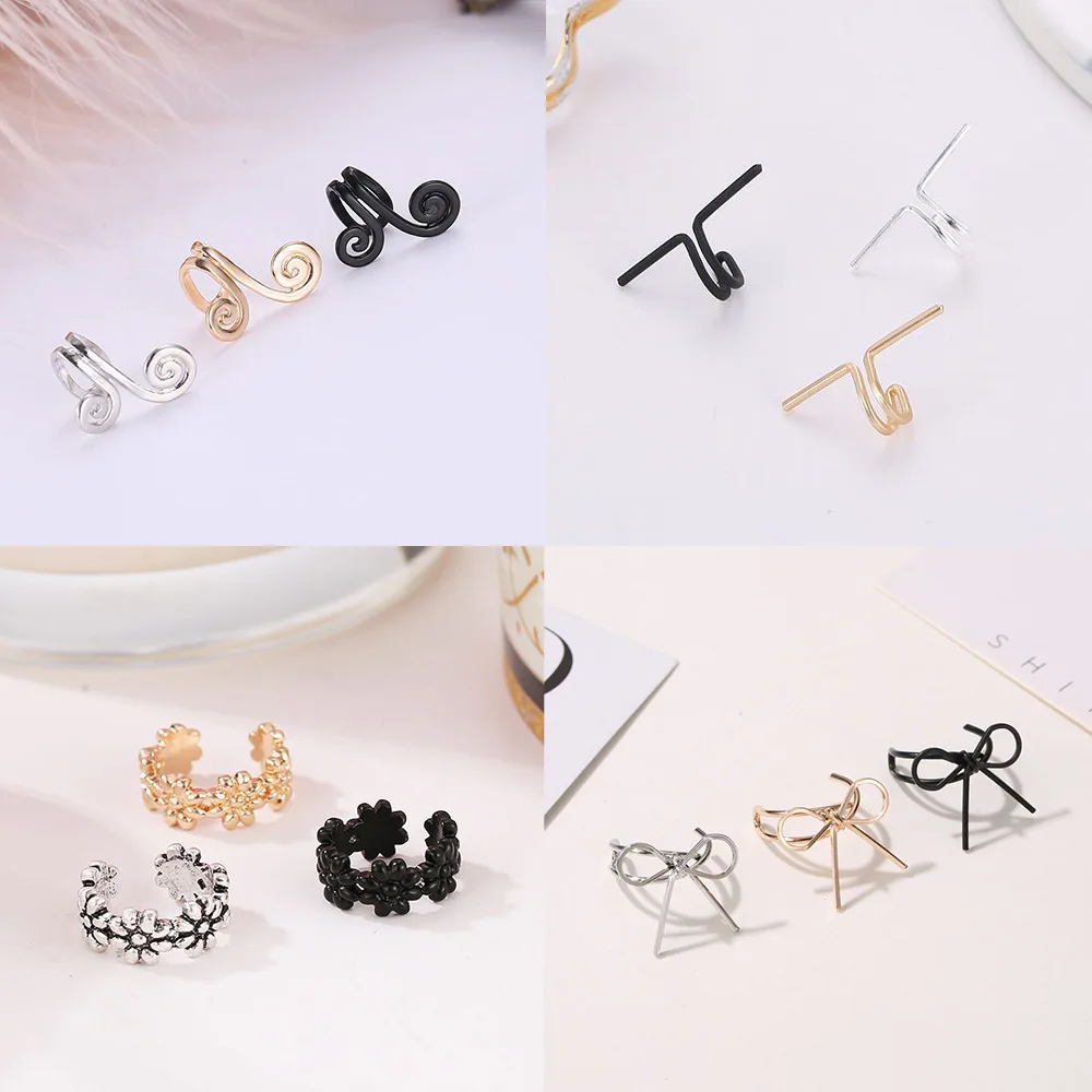 One Piece New Earrings Cool Wind Retro Simple Men And Women Without Ear Holes Ear Clip U-shaped Geometric Earrings E7182