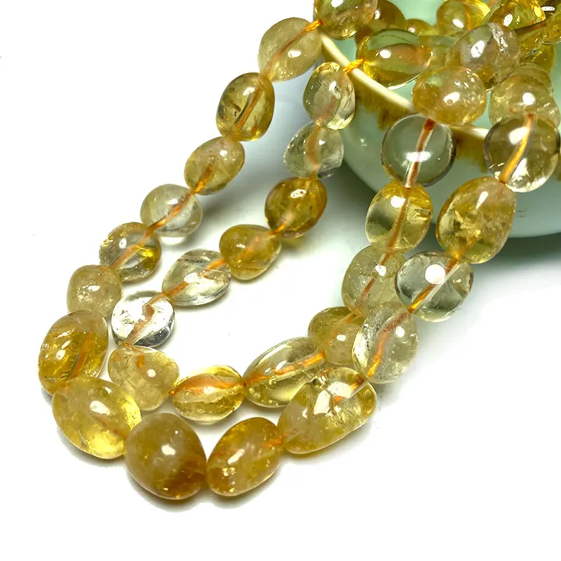 Natural Gemstone Yellow Citrine 8-10mm Irregular Stone Beads Crystal Charms Diy Women Bracelet Necklace for Jewelry Making 15\'\'