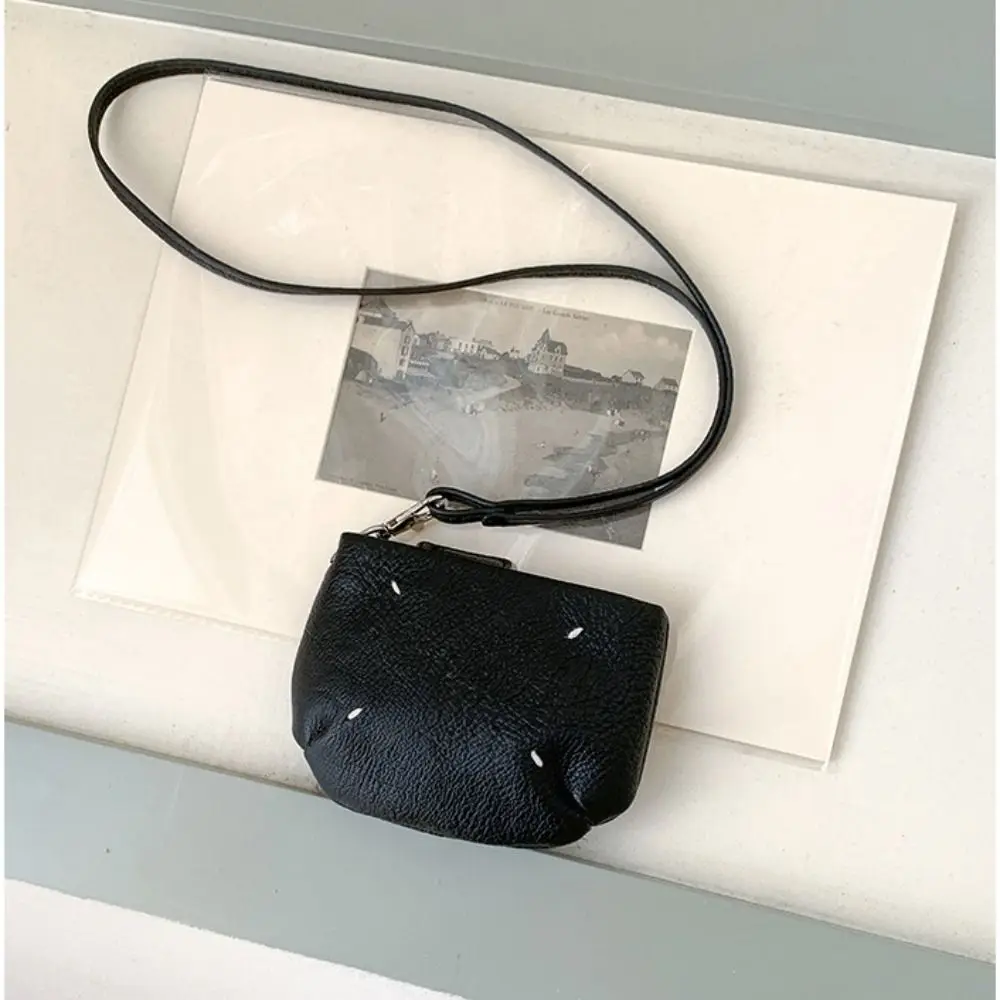 

Ins PU Leather Hanging Neck Coin Purse Mini Silver Lanyard Wallet Cute Solid Color Earphone Bag Travel