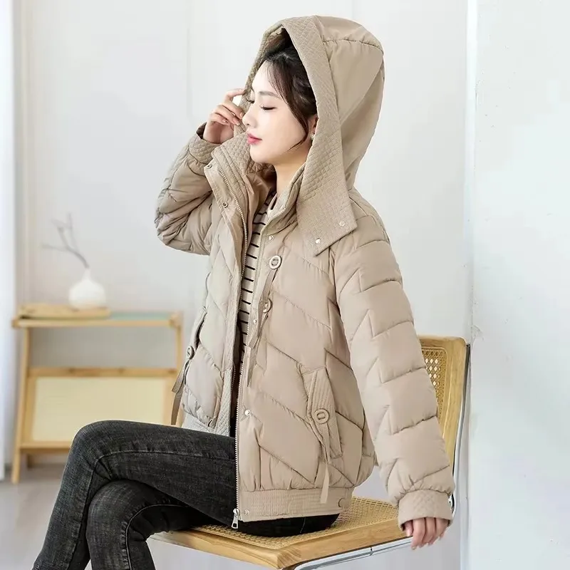 

Hooded Down Cotton Jacket Women Parkas 2025 New Autumn/Winter Cotton-Padded Jacket Fashionable Slim Warm Female Outerwear Coats