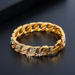 Full Zircon Bracelet Charm Chain Trendy Silvery Golden Bracelet For Women&Men Fashion Hip Hop Metal Hollowing Out Jewelry 2024