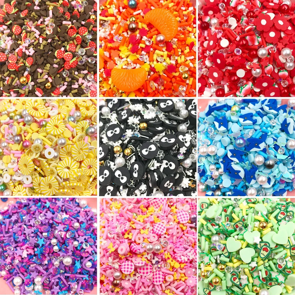 20g Assorted Cartoon Flower Fruits Slice Polymer Clay Sprinkles Crystal Pearls Slime Filling Material DIY Nail Art Decoration