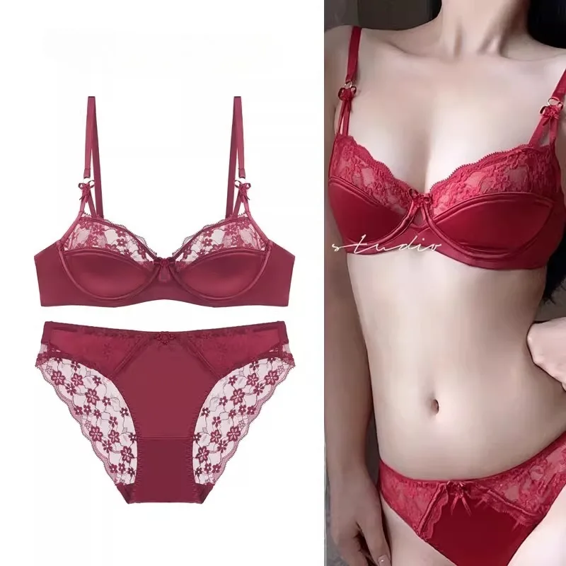مجموعة ملابس داخلية مثيرة لعيد الميلاد للصدر الكبير، حمالة صدر رافعة مع دعم مضاد للترهل، هدية رومانسية ملابس داخلية من الدانتيل الأحمر BANERDANNI #5