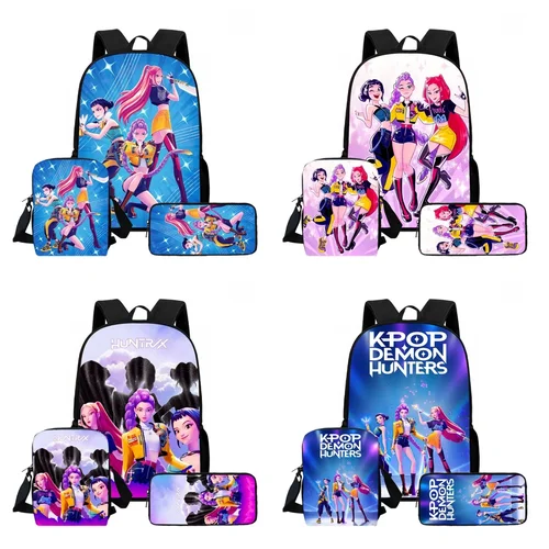 Mochila escolar para niños con dibujos animados KPop d-em-on h-un-ters con bolso de hombro, bolsa de lápices para guardería, bolsas ligeras para niños