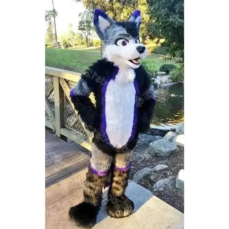Colorful Fur Husky Dog Fox Mascot Fursuit Costumes Cartoon Performance Halloween christmas Walking doll outfits