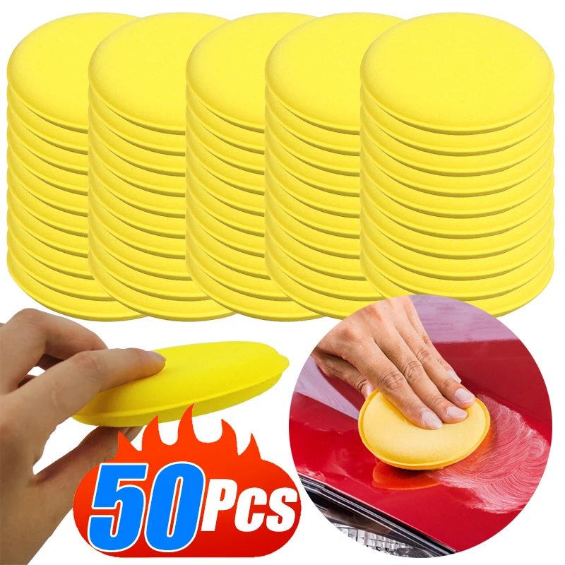 5-50 Stuks Auto Rond Polijstkussen Waxen Spons Gele Auto Schuim Spons Wax Applicator Auto Detaillering Tool Auto Reiniging Accessoires