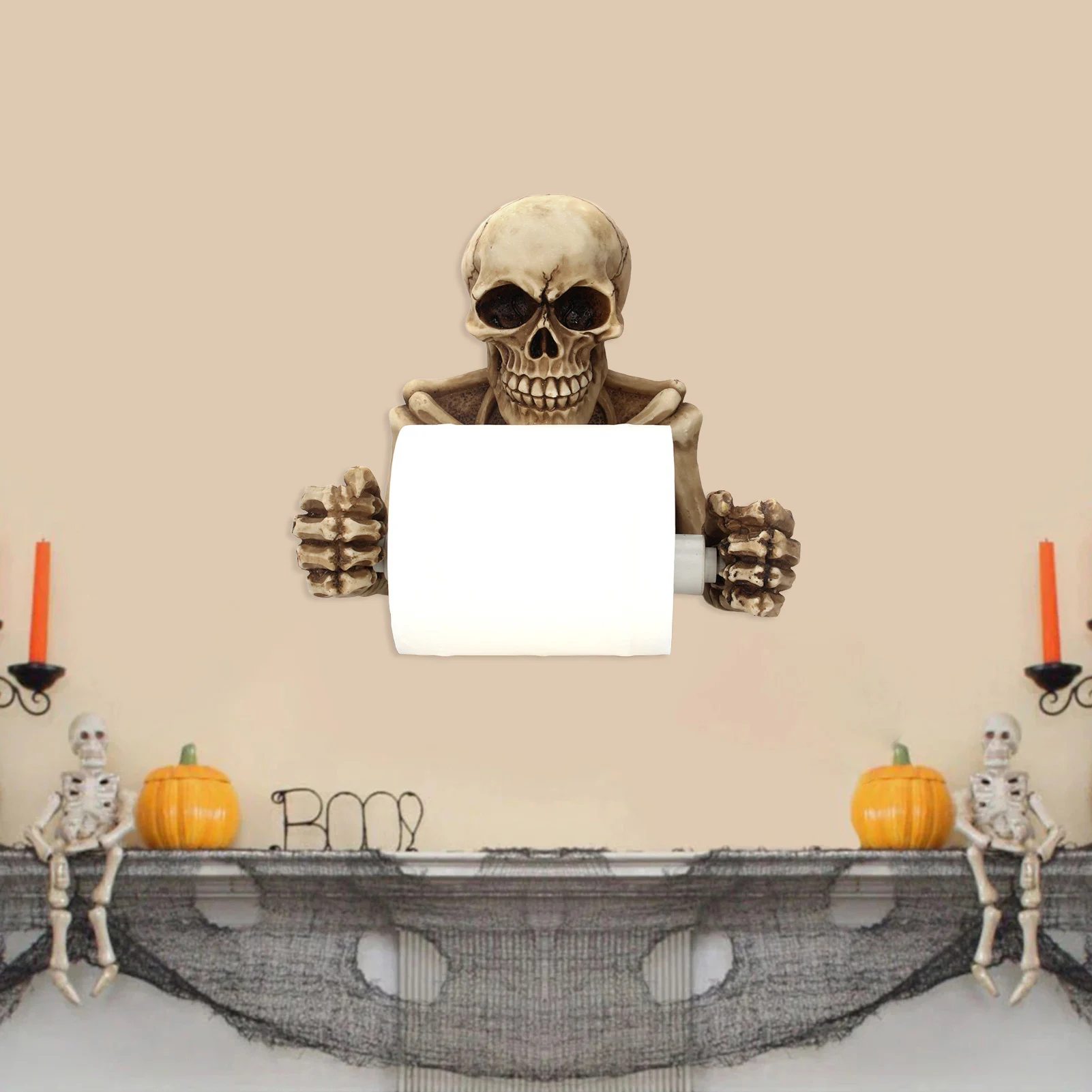 Resin Skull Toilet Paper Holder Wall Mount Tissue Roll Paper Storage Holder Skeleton Shelf Rack Bathroom Halloween Decor Holder - Image 4