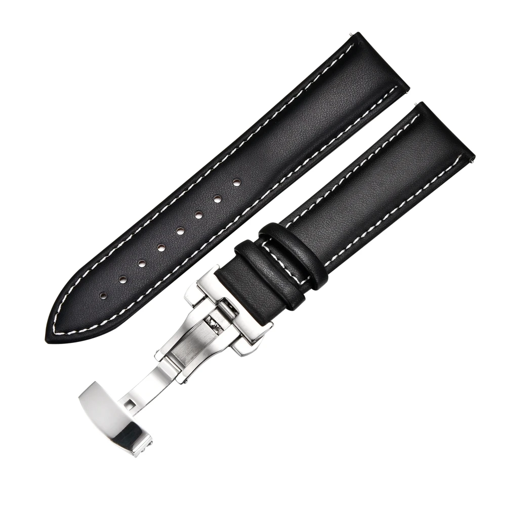 Casual Business Leather Watchband 18mm 20mm 22mm 24mm Strap Stainless Steel Butterfly Buckle Watch Accessories Wristbands