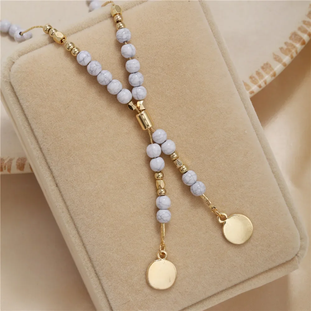 Collar de cadena larga bohemio hecho a mano para mujer, collares de cuentas de piedra turquesa verde blanca, collar con colgante de moneda, joyería de fiesta