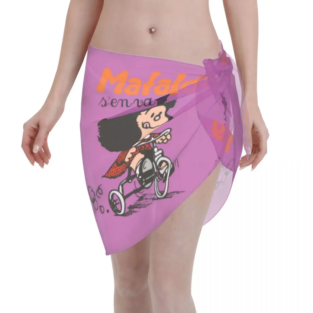 

Пользовательские для купальников Kawaii Mafalda Riding A Bike Short Sarongs Beach Wrap Beach Bikini Wrap Quino Comic Cartoon Sarongs