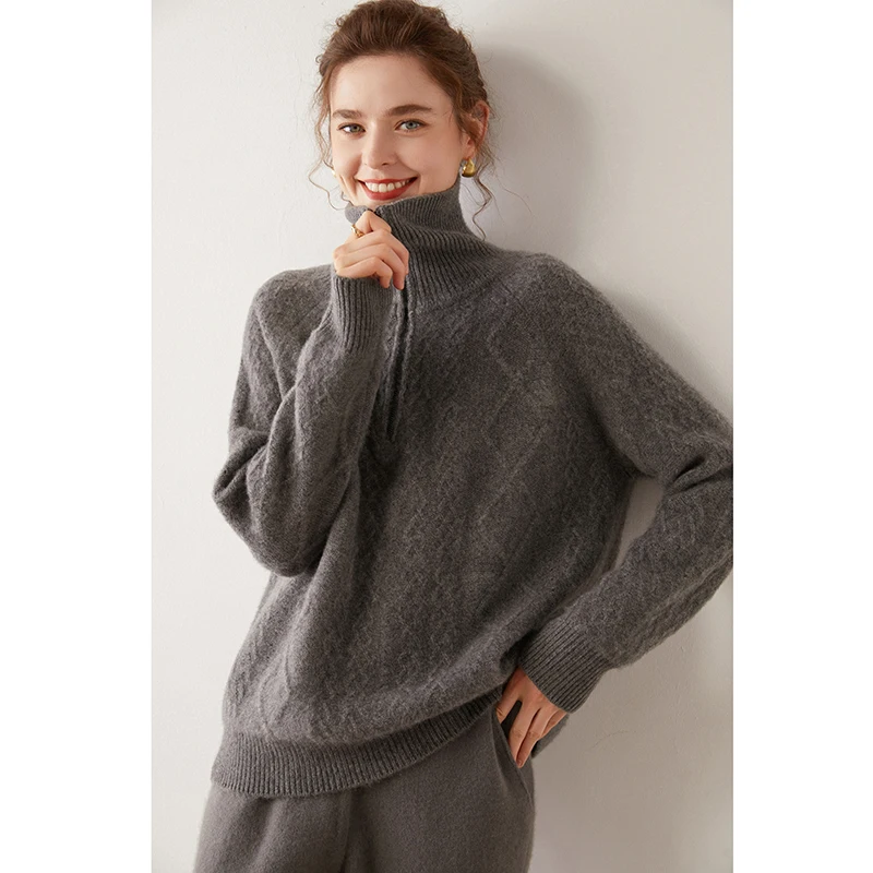 2023 Hot Sale Autumn Winter Women\'s 100% Cashmere Sweater Turndown Collar Pullover Female Loose Large Size Thicken Knit Jumper