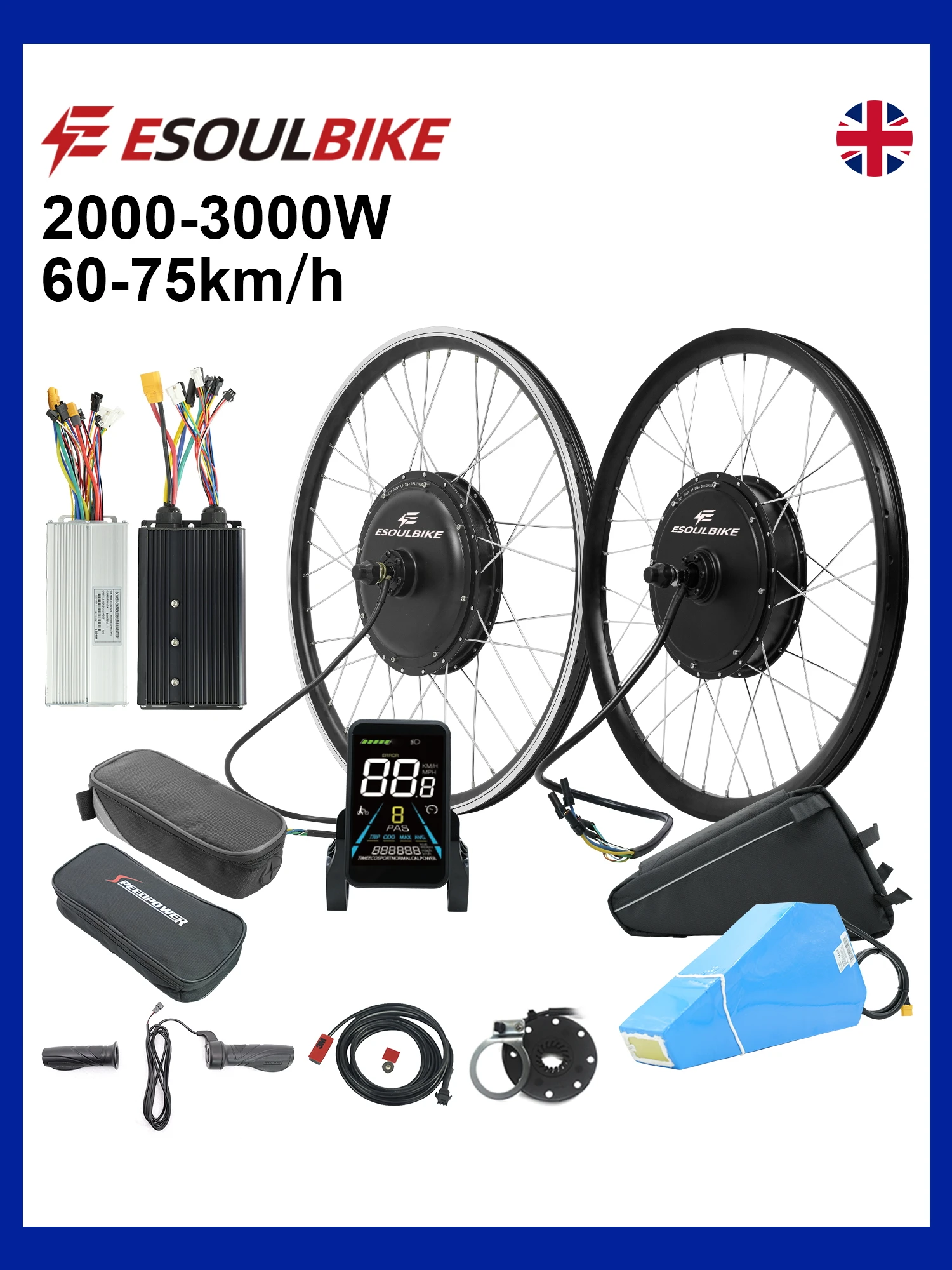 AliExpress ESOULBIKE hub motor 52V 2000W bicycle motor conversion kit 72V 3000W MTX rim Wheel 26 Inch 27.5/28/29/700C with 72V 30Ah Battery