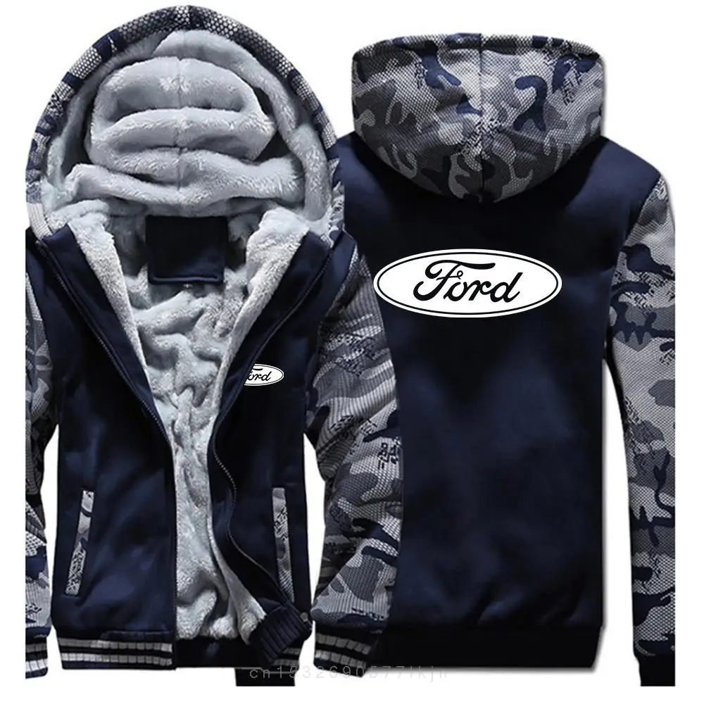 Sweatshirt Jas Trui Tops Ford Auto Logo 2022 Heren Nieuwe Winter Lange Mouwen Print Dikker Warmer Jas Sport Hoodies Rits