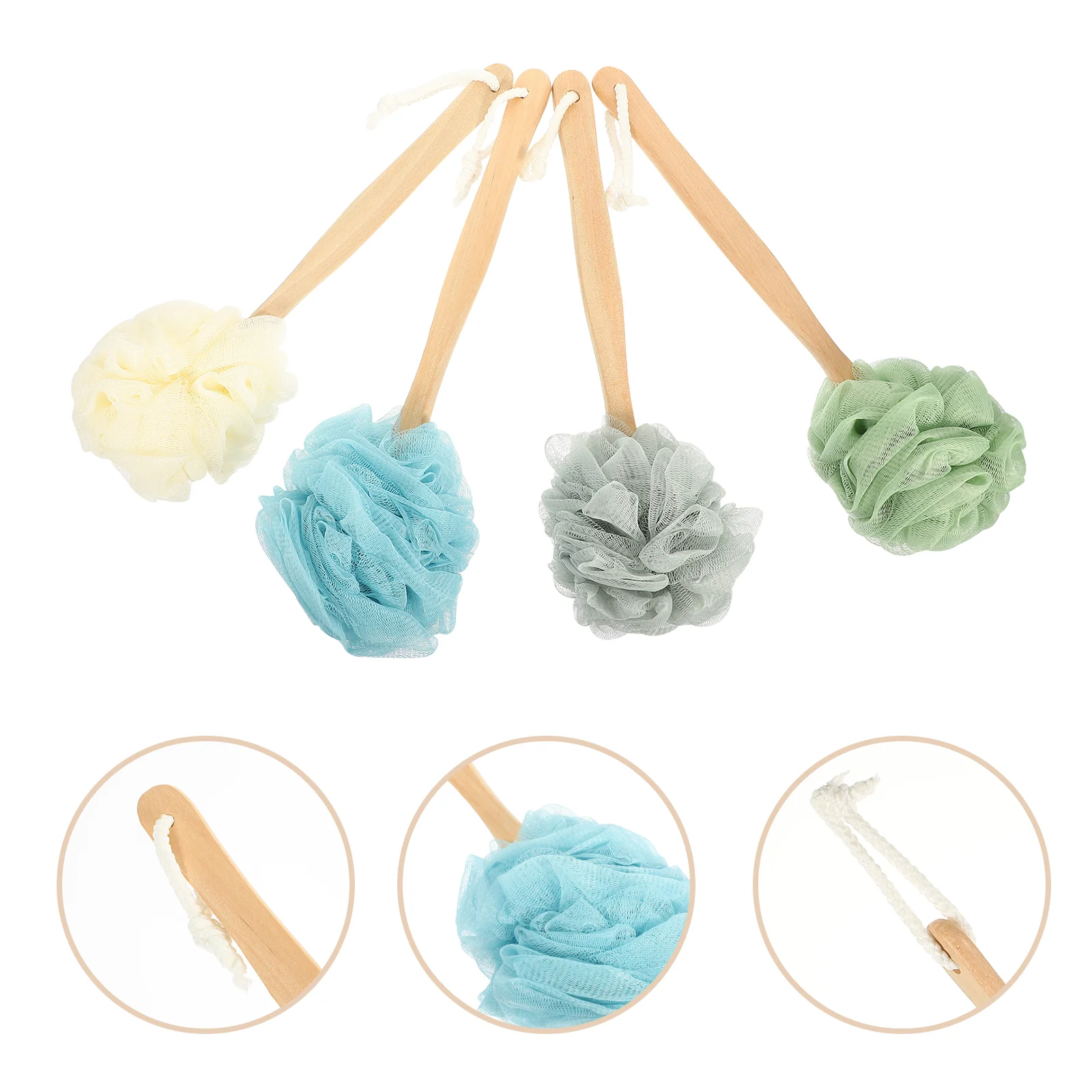 

4 Pcs Exfoliating Loofah Long Handle Bath Ball Scrubber Back Brush Applicator Shower