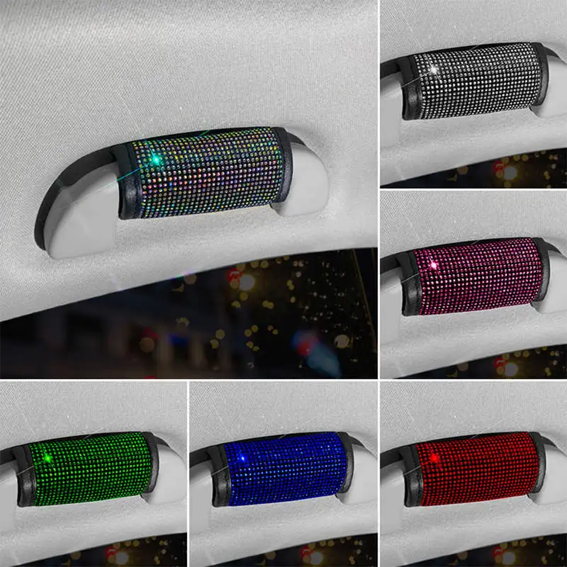 

1pcs Bling Rhinestone Car Interior Handle Protector Covers Inner Door Armrest Panel Pull Decor Auto Left Right Door Roof Covers