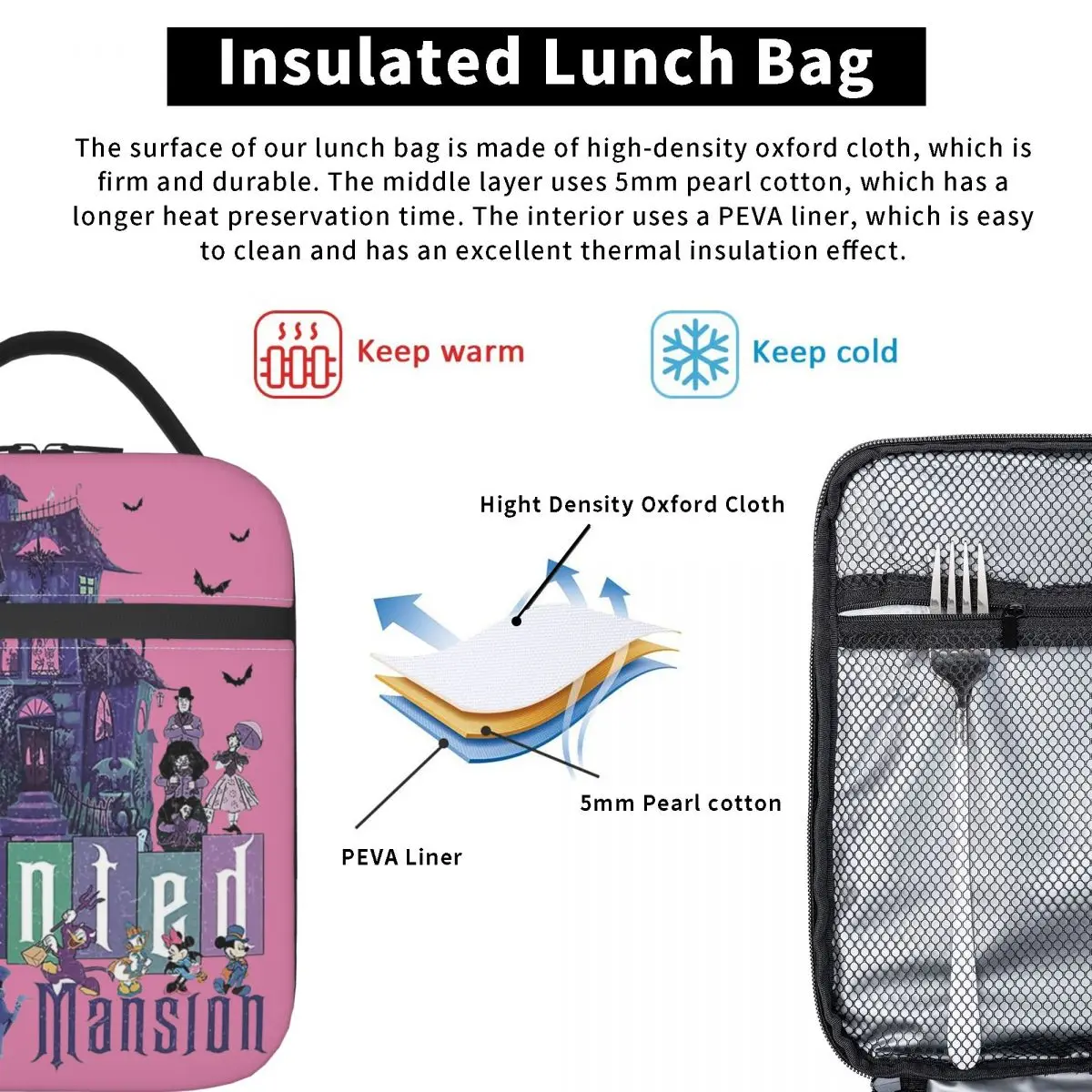 Haunted Mansion Halloween Thermal Insulated Lunch Bag for Travel Portable Food Bag Cooler Thermal Food Box