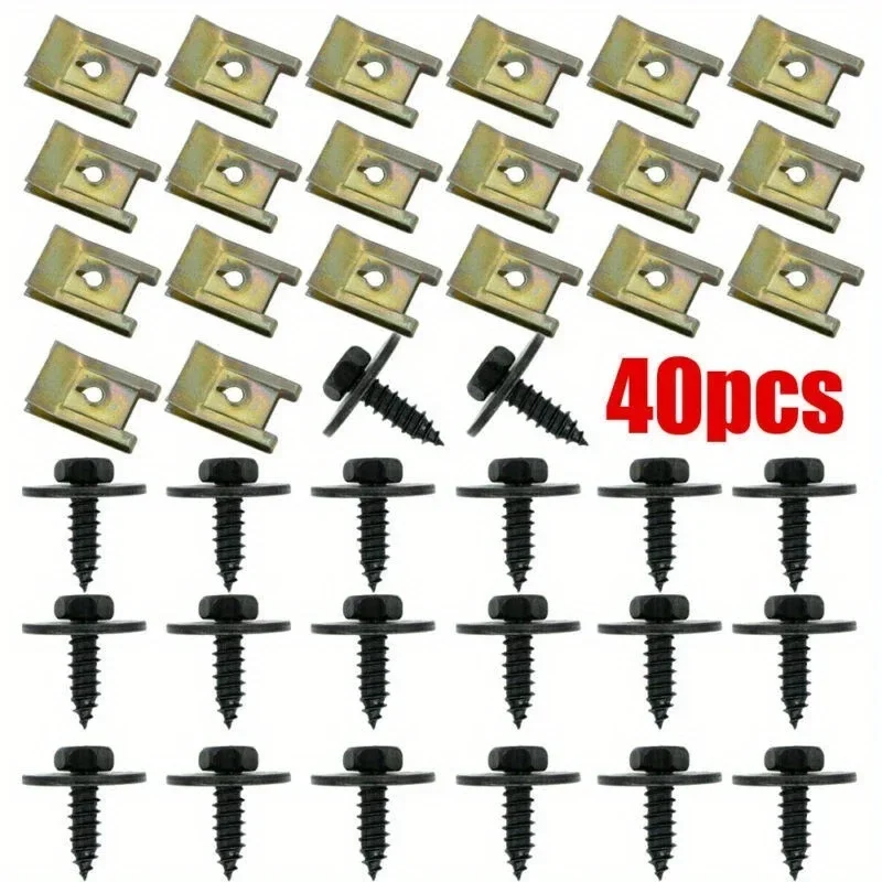 40pcs Chassis Engine Guard Metal Nut/Screw Washers U-shape Clip For BMW E46 E92 E90 F10 Car Fender Bumper Cross Head Screws