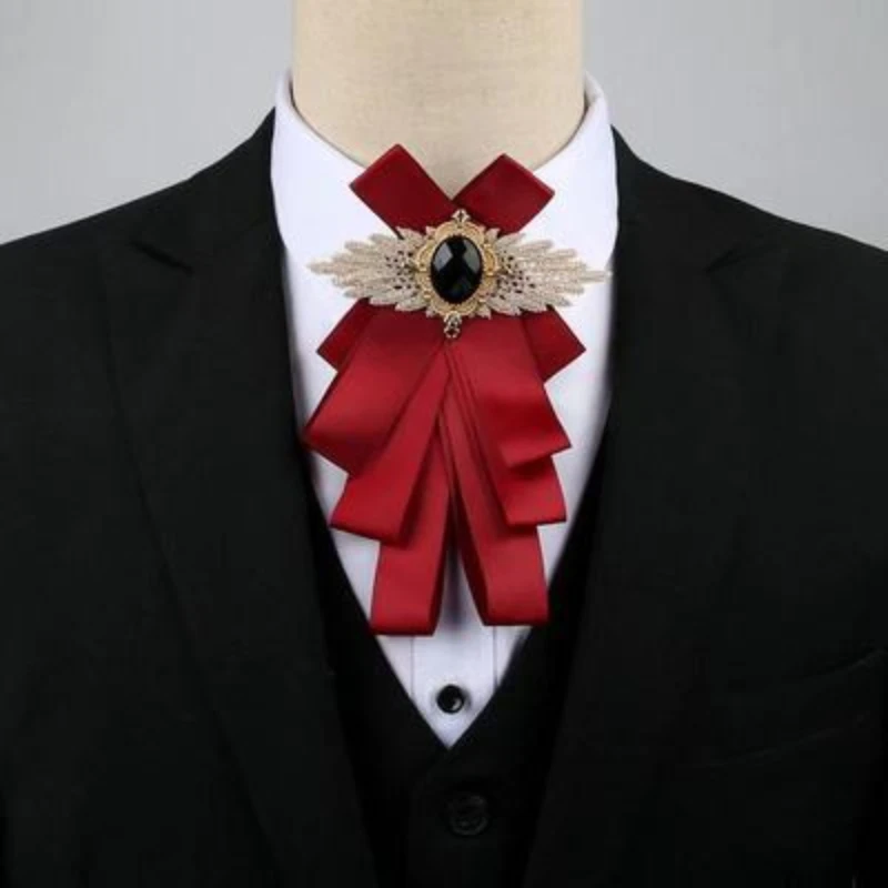 Fashion New Casual Multilayer Bowtie Diamond Brooch Rhinestone Red Bow Tie  Set Wedding Groom Groomsmen Pocket Square Men