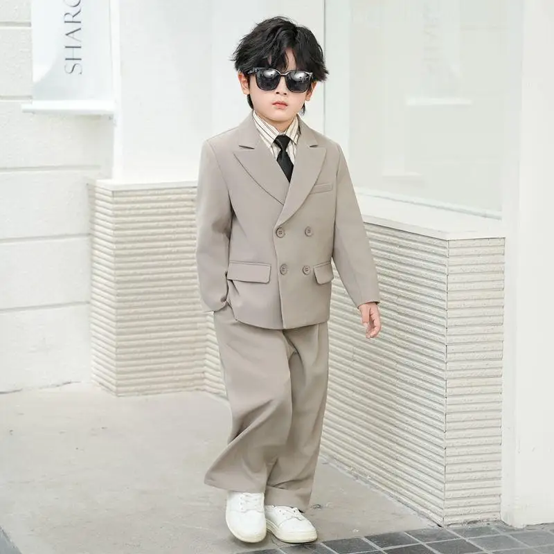 Flower Child Boys Gown Set Stylish High End Spring Autumn Little Host Boy Performance Outfit Kids Suit Set