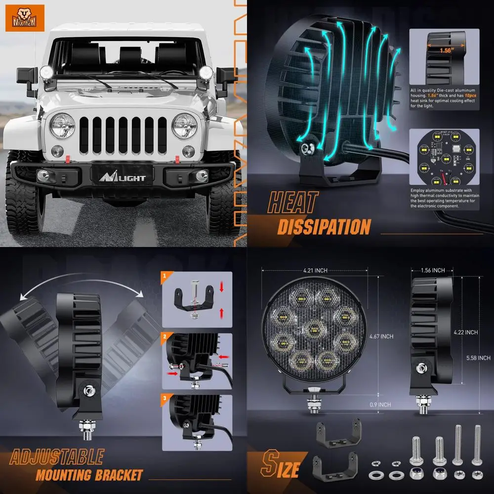 

2 PCS 4 Inch LED Pods Round 3370LM Built-in EMC 90°Flood Beam Angle Offroad Driving Lights Side Rear Back-Up Light for Tractor T