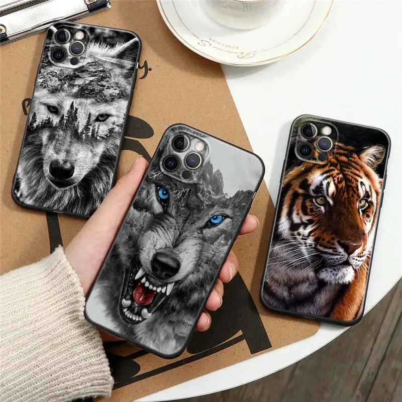 

Wolf Lion Tiger Animal Phone Case For Apple iPhone 16e 16 15 14 13 12 11 Pro Max XR XS 7 8 16 Plus SE2 Back Cover Silicone Cases