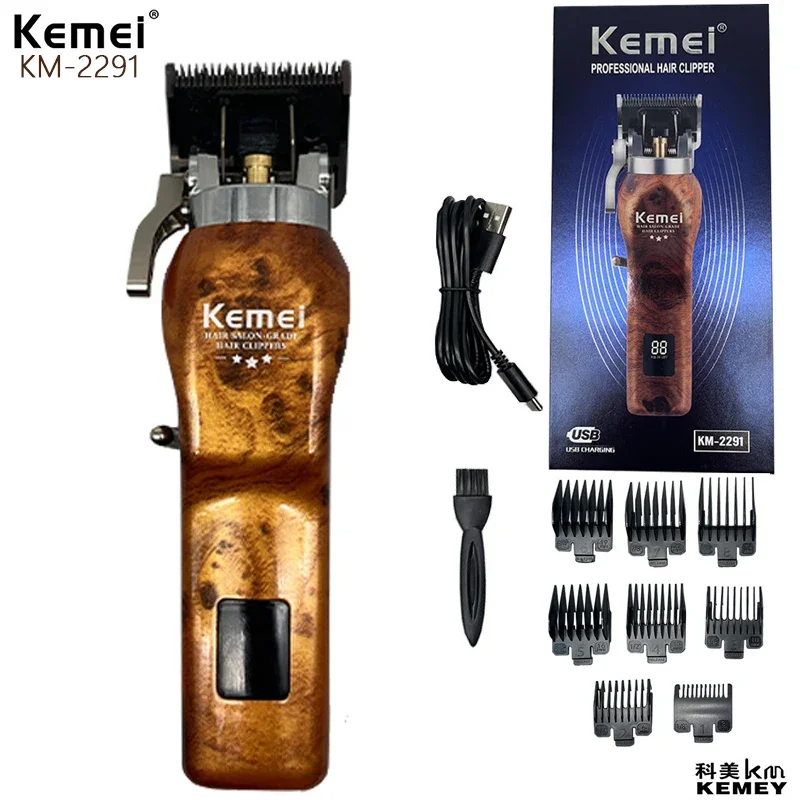 Kemei KM-2291 Professional Electric Scissors New Automatic Grinding LCD Digital Display USB Hair Clipper Barbeador Vintage T9