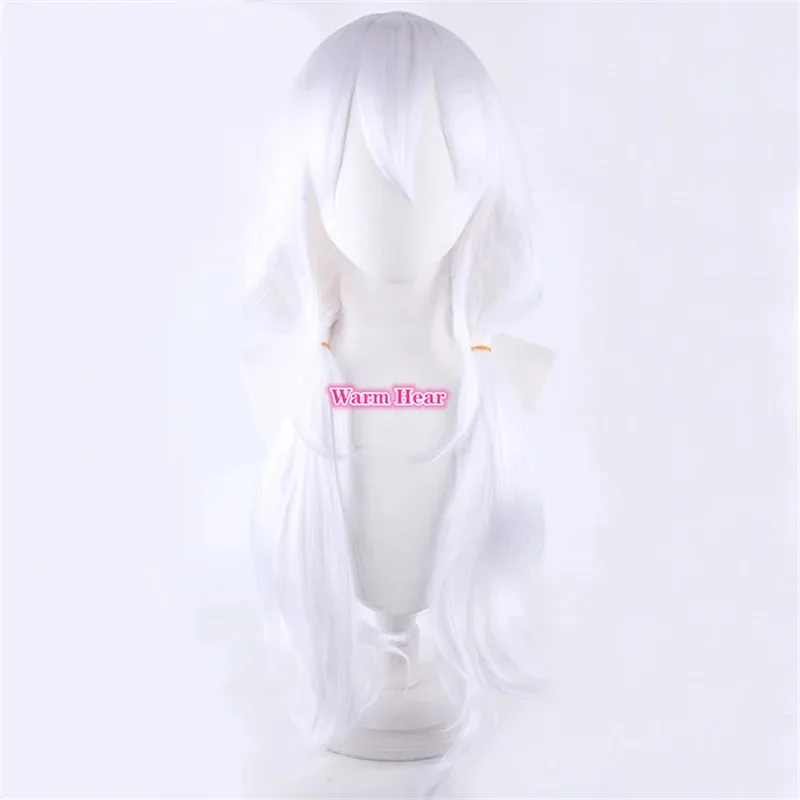 단간론파 V3 앤지 요나가 안지 애니메이션 코스프레 가발 내열 가발 70cm 화이트 웨이브 롱 합성 헤어 가발 + 가발 캡