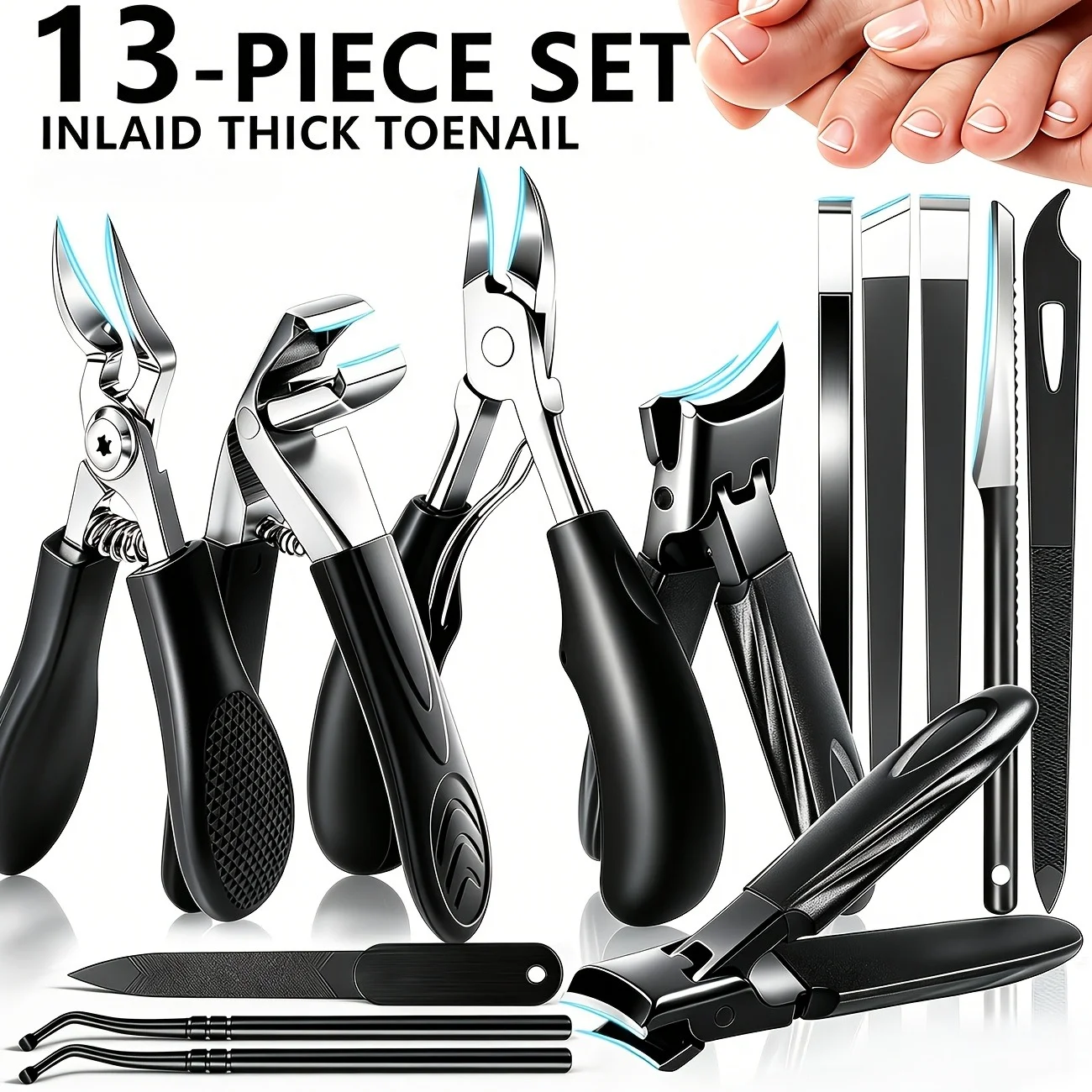 1/13pcs Stainless Steel Heavy-Duty Toenail Clipper Set Suitable for Thick Nails And Ingrown Nails, Nail Clippers, Nail Files