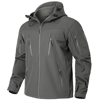 Men's Waterproof Softshell Tactical Jacket Winter Windproof Fleece Hoodie Jacket Outdoor Hiking Skiing Windbreaker Coat 3