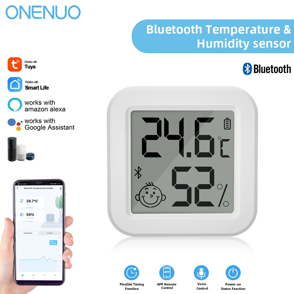 Mini higrómetro eléctrico inteligente con Bluetooth, Sensor de temperatura y humedad, termómetro LCD, aplicación de Control remoto para el hogar,