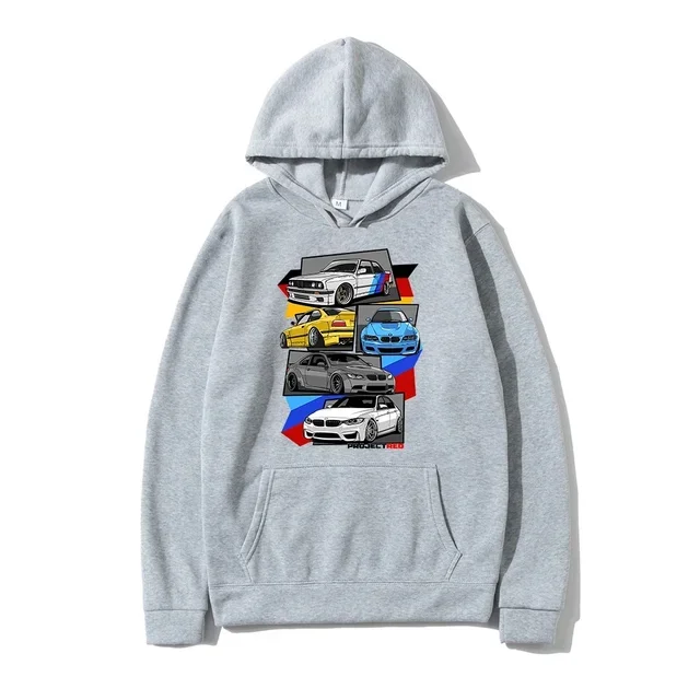Hoodie Fashion Pria Grafis Initial D Klasik E30 E46 E92 F80 M3 E36 Unisex Hip Hop Pullover Sweatshirt Grafis Mobil