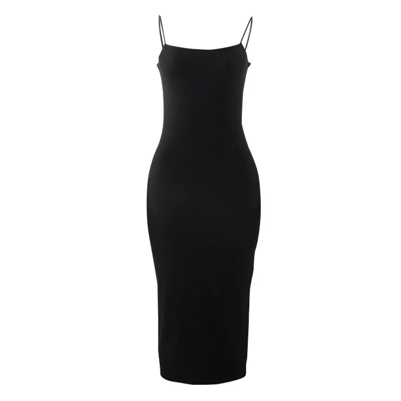 Vestido Sexy negro de verano para mujer, ropa de calle sin mangas con espalda descubierta y tirantes finos lisos, ropa informal ajustada para discoteca, vestidos de fiesta elegantes