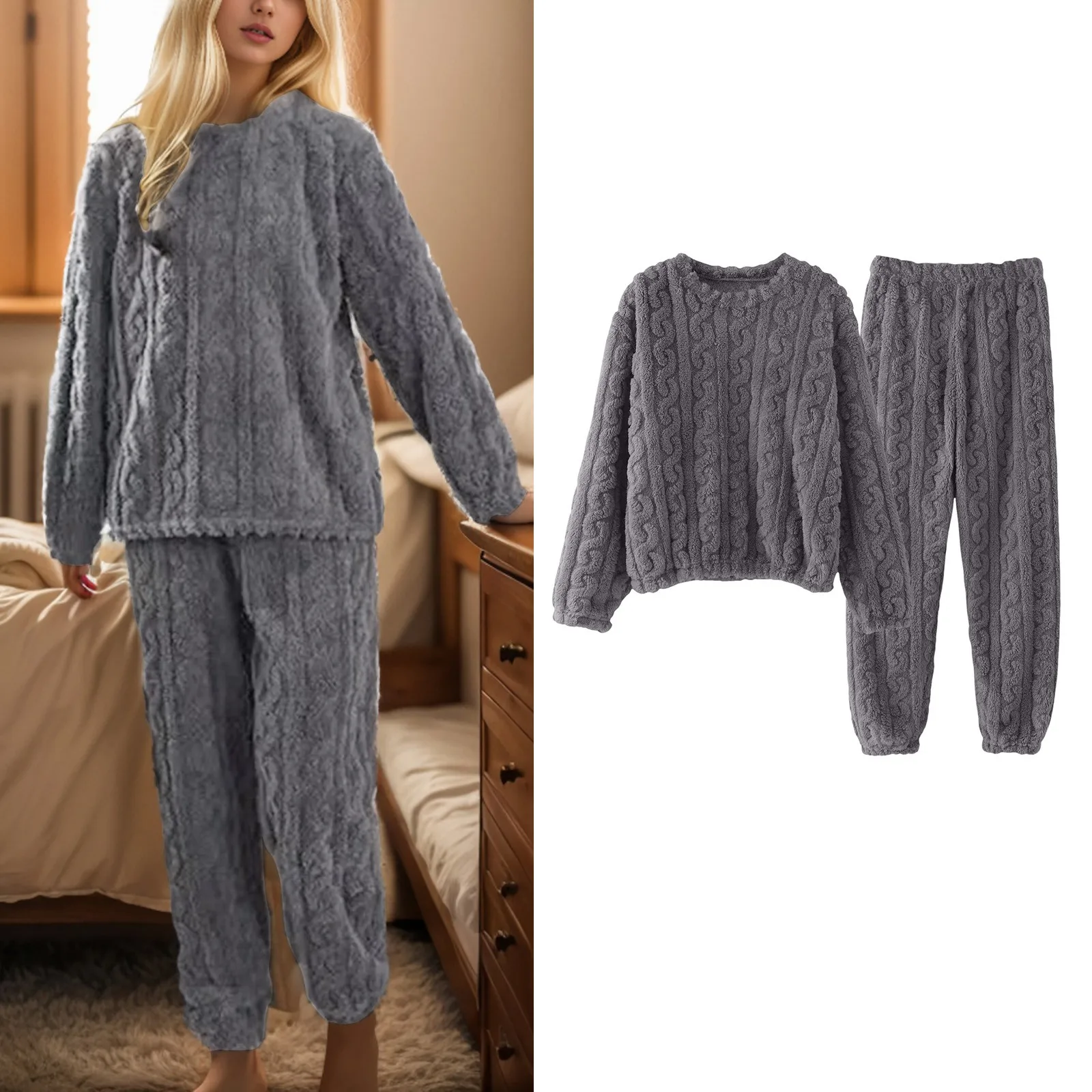 Warm Pajamas For Women Fuzzy Pajama Sets Cozy Fleece Oversized Pullover Pants Sets 2000s Clothes Japanese Style Baggy