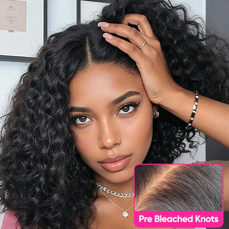 

Парик BOB 4x4 5x5 из натуральных волос, глубокая волна, HD-кружево, предварительно сформированный, готовый к носке, без клея, короткий кудрявый парик, плотность 200%