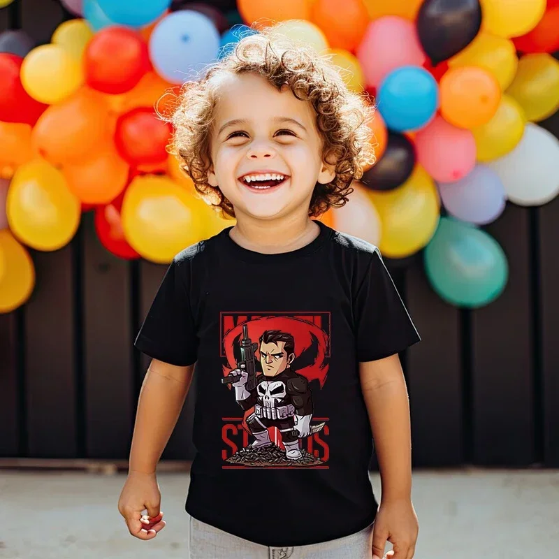 

Marvel Superhero Printed Children's Clothing Kids T-shirt Cotton Short-sleeved Black Top for Boys