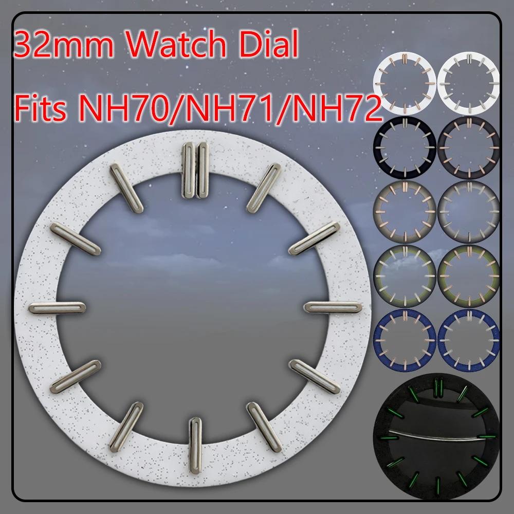 32mm NH70 NH71 NH72 Skeleton Dial Green Lume Clear Acrylic Center Watch Face 31.8mm Japanese Movement Mod Part Accessories