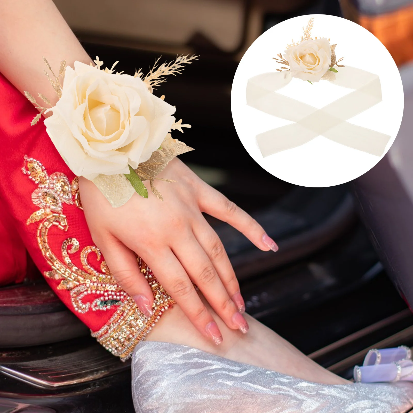 バラの花のブローチブライダルリストコサージュ結婚式プロムハンドデコレーションエレガントな造花リストバンドブライズメイド花嫁パーティー