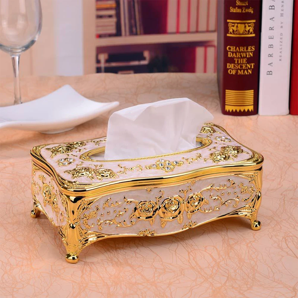 

Acrylic Desktop Box Plastic Home Office Bedroom Living Room Decorative Tissue Golden Stylish Creative Tissue Holder