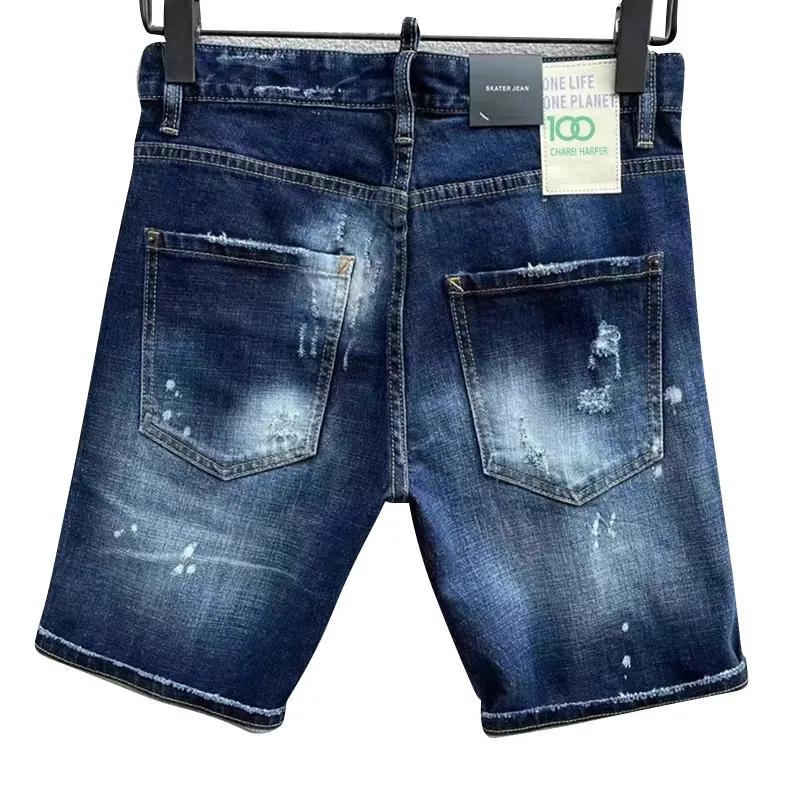 100chareiharper  c028-1 new summer denim shorts Men's Stretch fit slim quarter medium breeche heavy craft trend