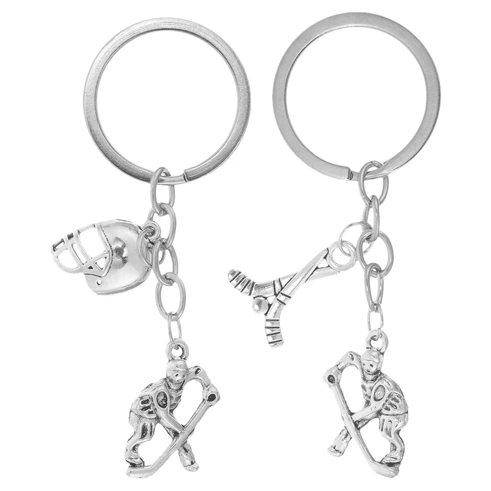 

2 Pcs Hockey Keychain Fan Chains Sport Skull Ring Stickers Gym Ornament