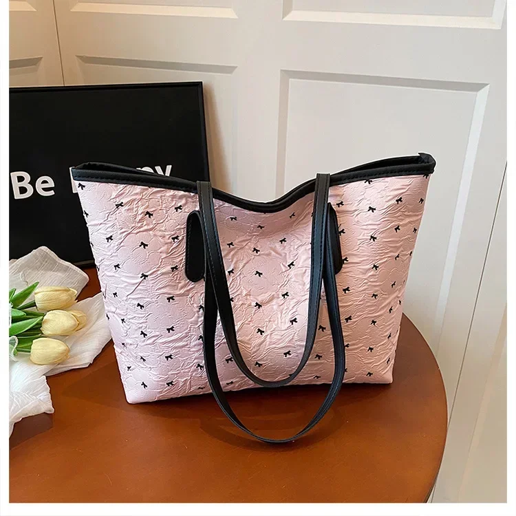 Sommerliche, farbenfrohe Tragetasche mit Schleife für Damen, große Kapazität, trendige, vielseitige Hand- und Schultertasche, ideal für Pendler, Alltag und Freizeit. – Detail 18