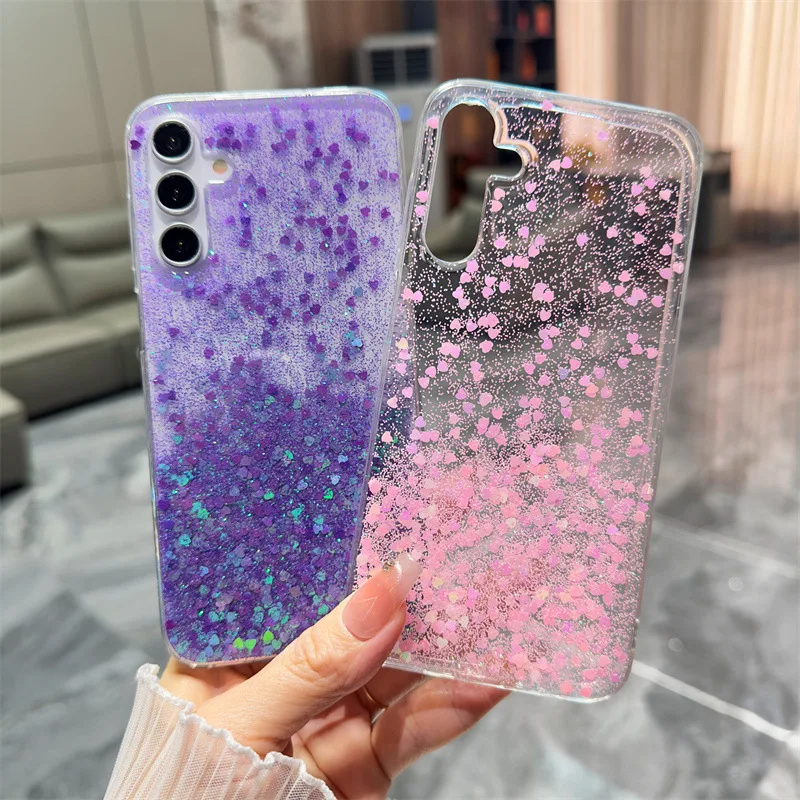 For Samsung Galaxy S24 FE S25 S23 S22 Ultra Plus A55 A35 A25 A16 A15 A14 A13 Glitter Sequin Drip Glue Transparent Phone Case