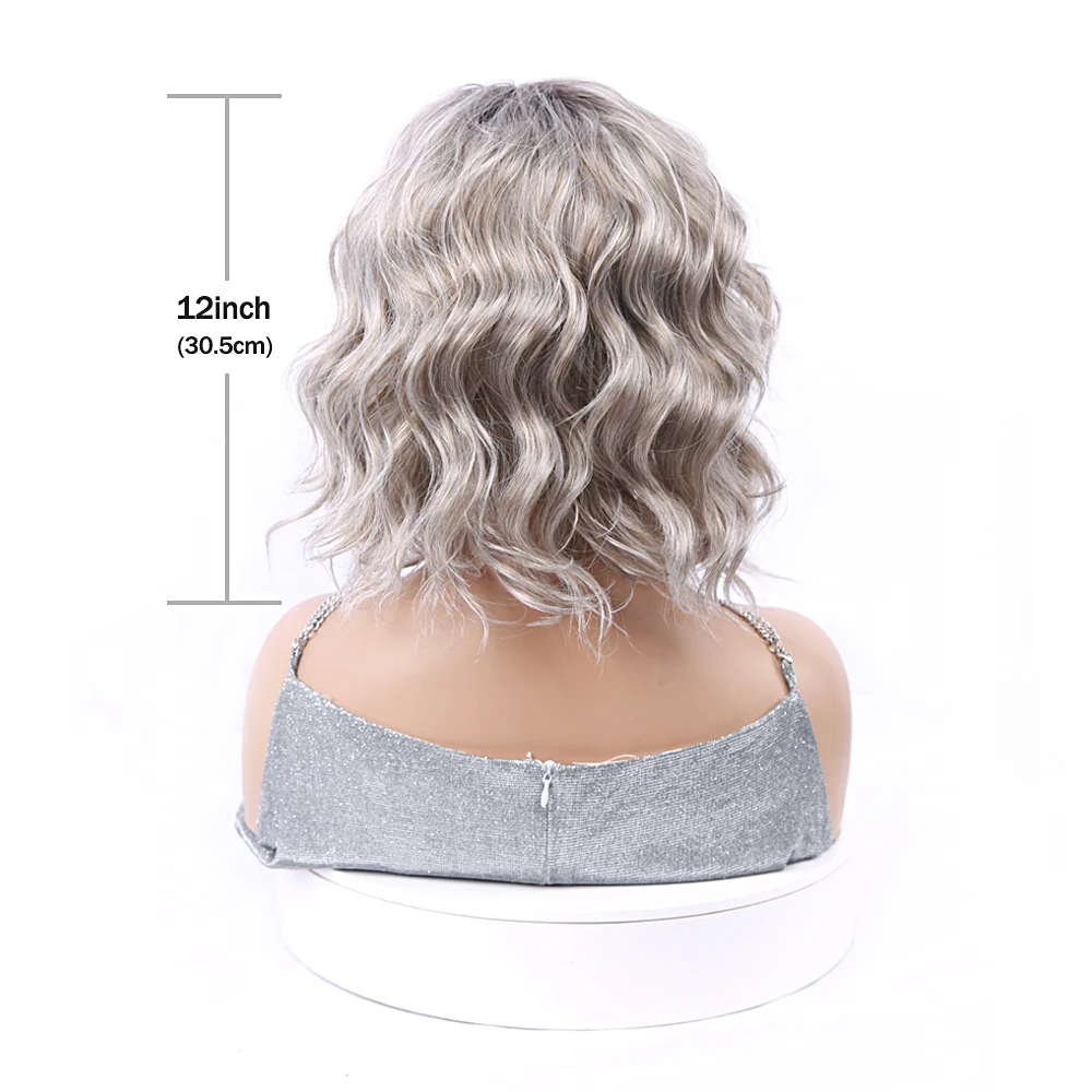 Silver Gray Natural Synthetic wig No bangs Women\'s Short Bob Wave Side Parting For Daily Fashion  Women Or Loveliness Mom