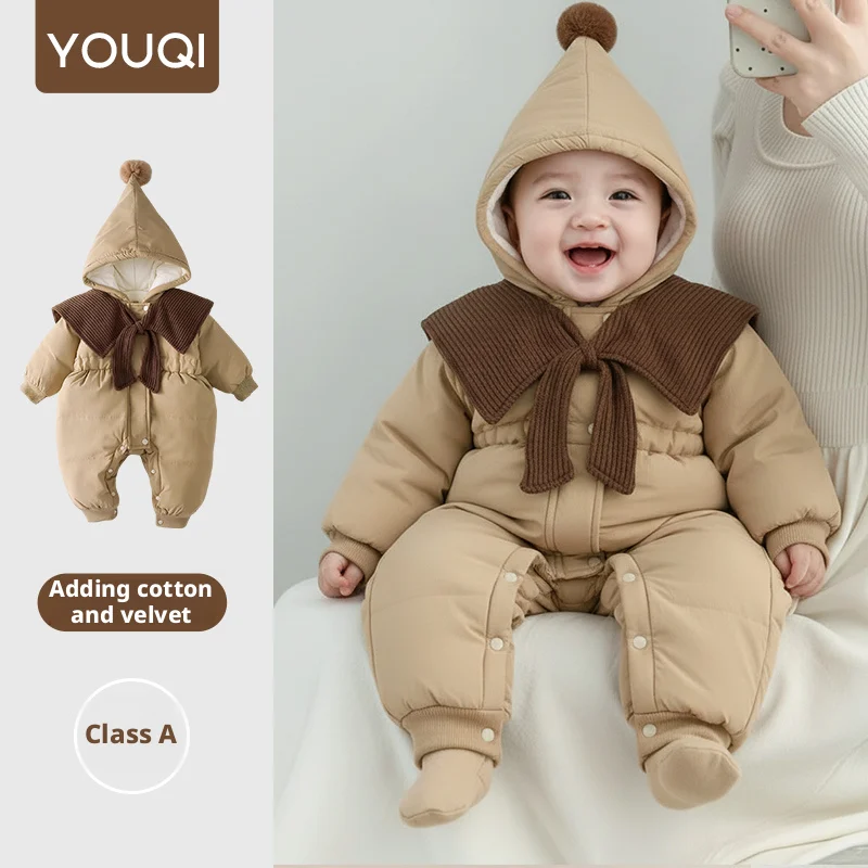 【Youqi】Roupas de Inverno para Bebês de 0 a 2 Anos, Jaqueta de Algodão para Bebê, Estilo Inverno, Forrada com Fleece, Aquecida, com Capuz, à Prova de Vento