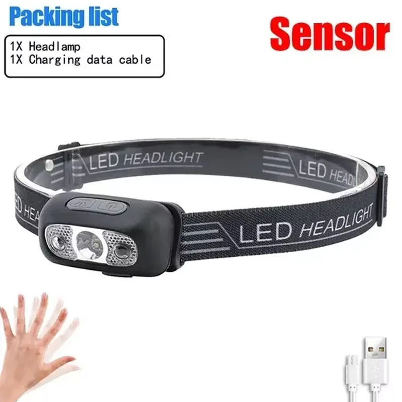 Mini Rechargeable Powerful Sensor Headlamp Fishing Camping USB Head Flashlight COB LED Head Light Torch Headlights Front Lantern
