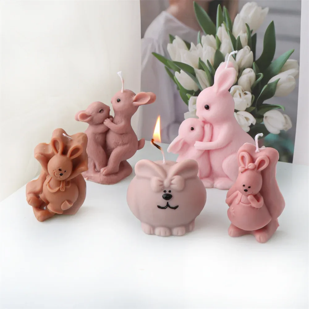

New Hug Mother and Child Rabbit Silicone Candle Mold Creative Easter Cartoon Bunny Aromatherapy Plaster Epoxy Resin Molds