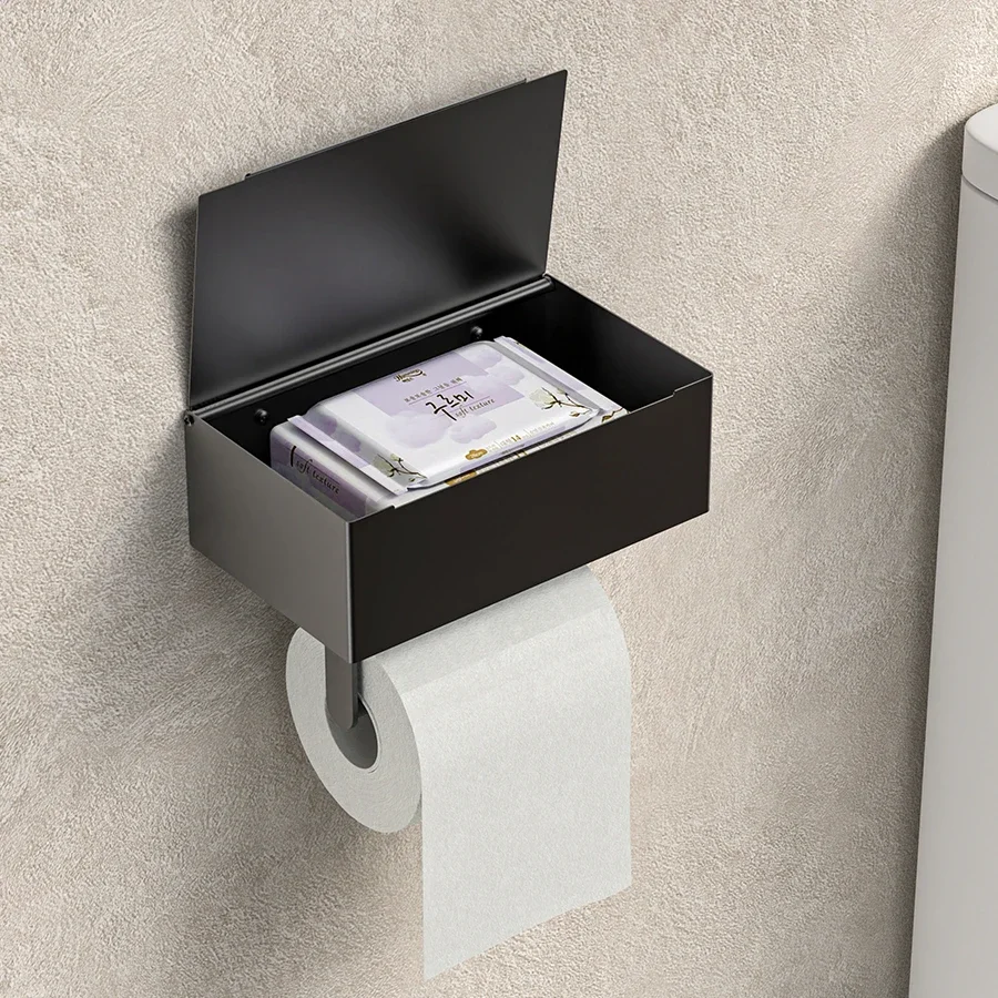 

Stainless Steel Toilet Paper Holder Self Adhesive Tissue Box Storage Organizer Household Phone Stand Bathroom Hanging Paper Roll