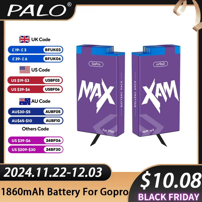 PALO 1860mAH Battery For Gopro Max Camera gopro Max Rechargeable Battery Gopro Max 360 Action Camera Batteries Accessories gopro