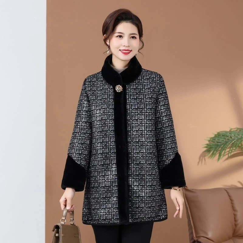 Winter New Chinese-Style Mink Jacket Women Medium Long Mother Elderly Fur Integrated Thick Coat Female