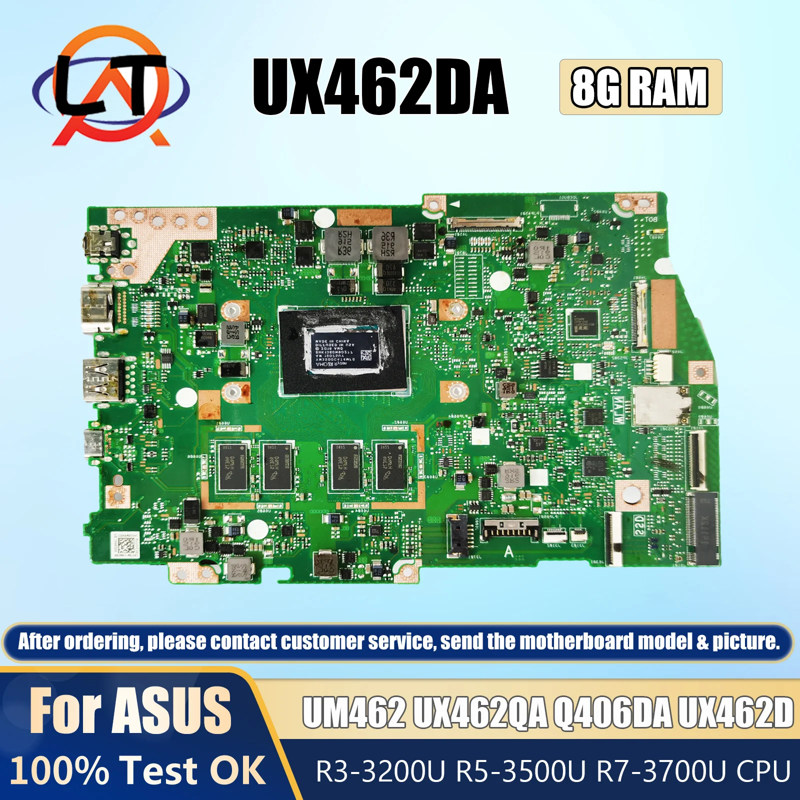 

UX462DA Laptop Motherboard For ASUS Zenbook Flip 14 UM462 UX462QA Q406DA UX462D Mainboard With R3-3200U R5-3500U R7-3700U 8G RAM